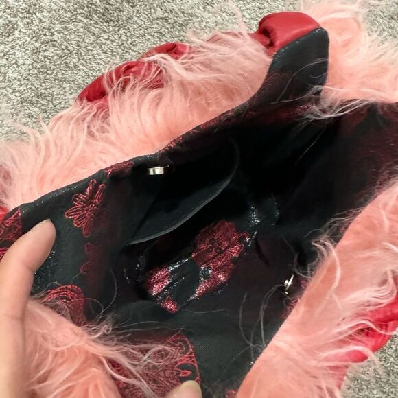 Genuine Curly Lamb Fur Handmade Leather Braided Handles Tote Bag, Crossbody - Picture 15 of 16